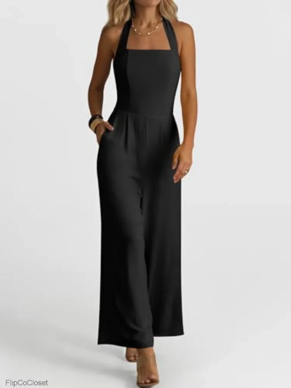 Women's Jumpsuits Halter Wide Leg Sleeveless